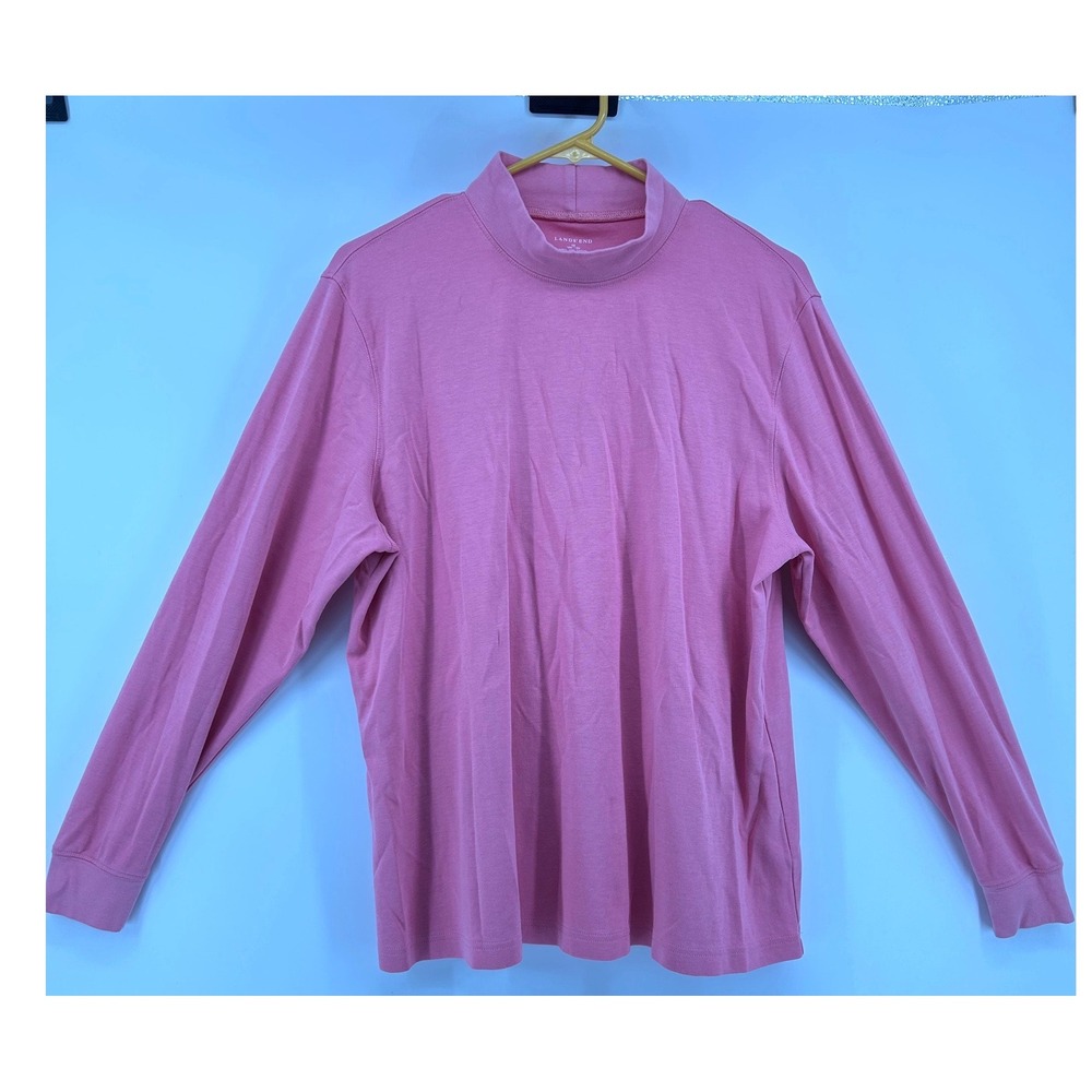 Lands End Womens 1X Pink Cotton Mock Neck Long Sleeve Top Shirt 16W-18W Layering